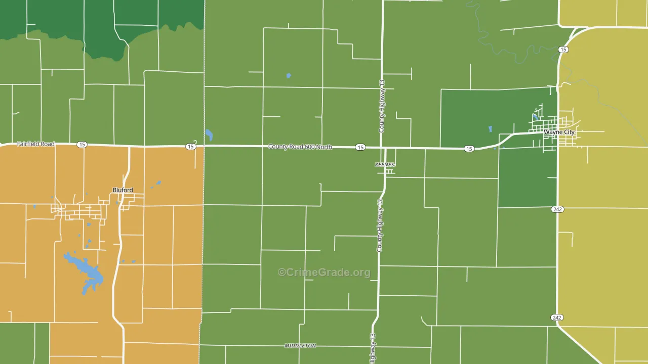 Keenes, IL Map of Robbery Rates