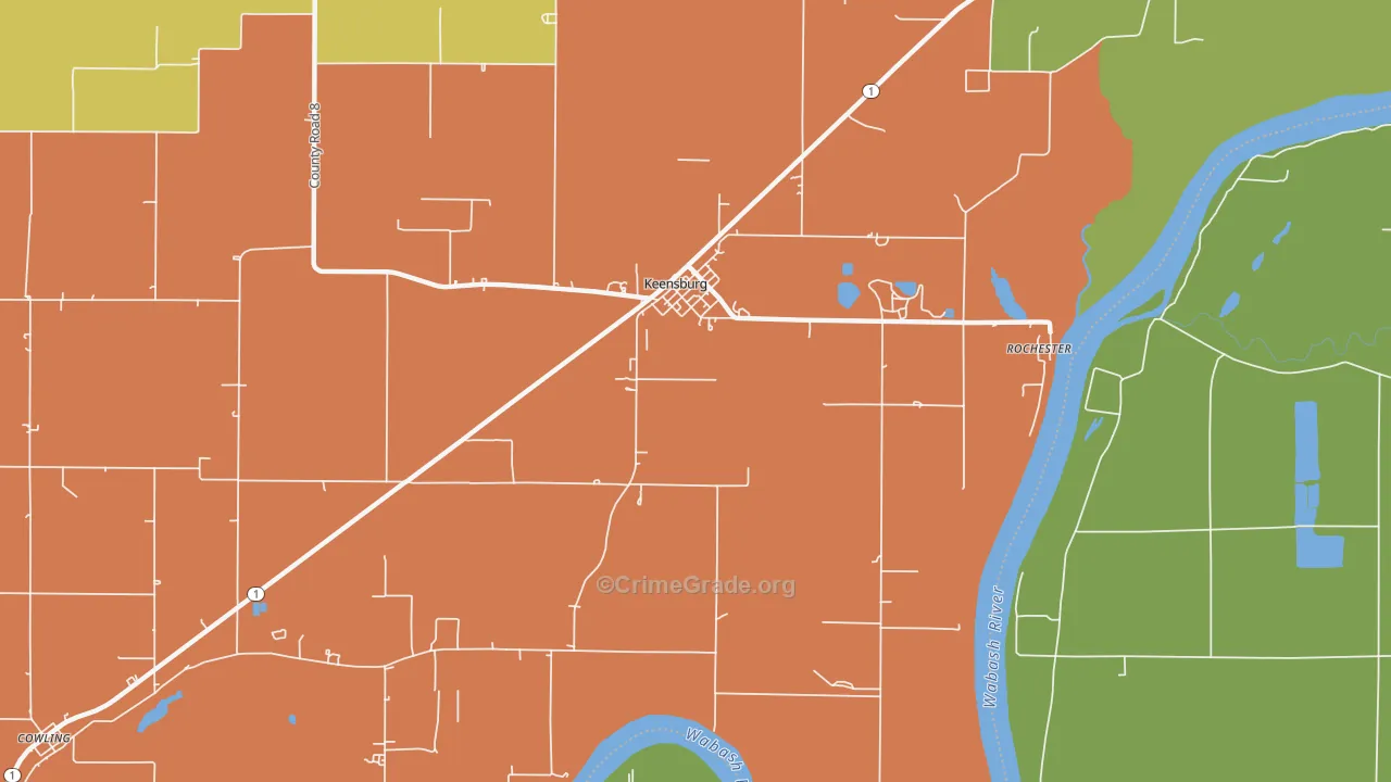Keensburg, IL Map of Robbery Rates