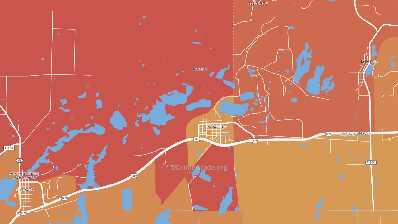 Keewatin, MN Map of Robbery Rates