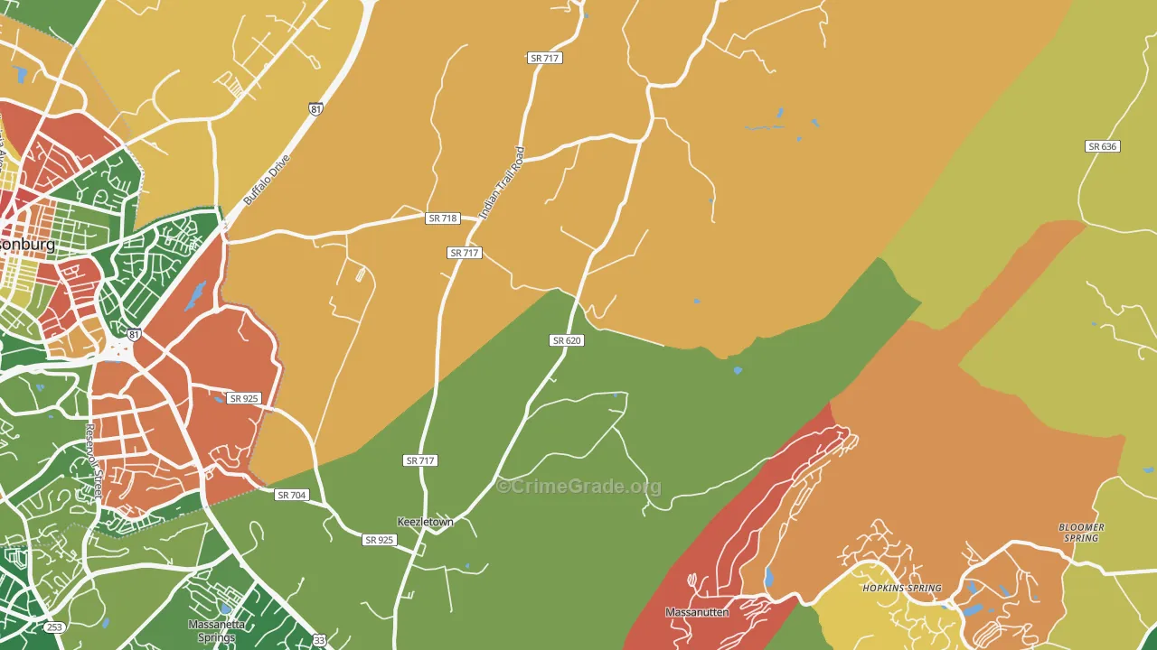 Keezletown, VA Map of Robbery Rates