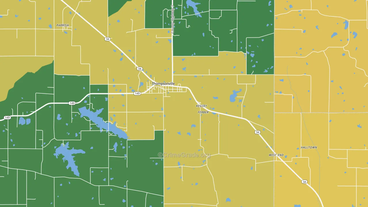 Kegley, IL Map of Robbery Rates