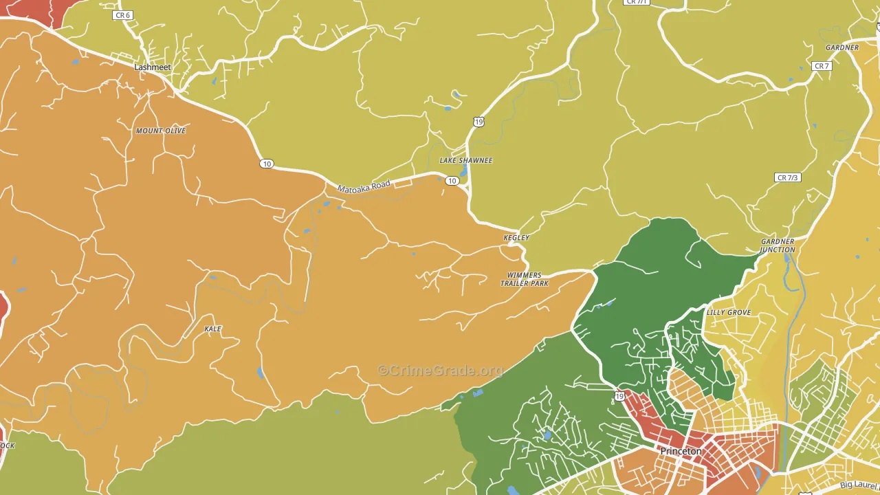 Kegley, WV Map of Robbery Rates