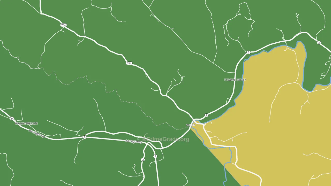 Kehoe, KY Map of Robbery Rates