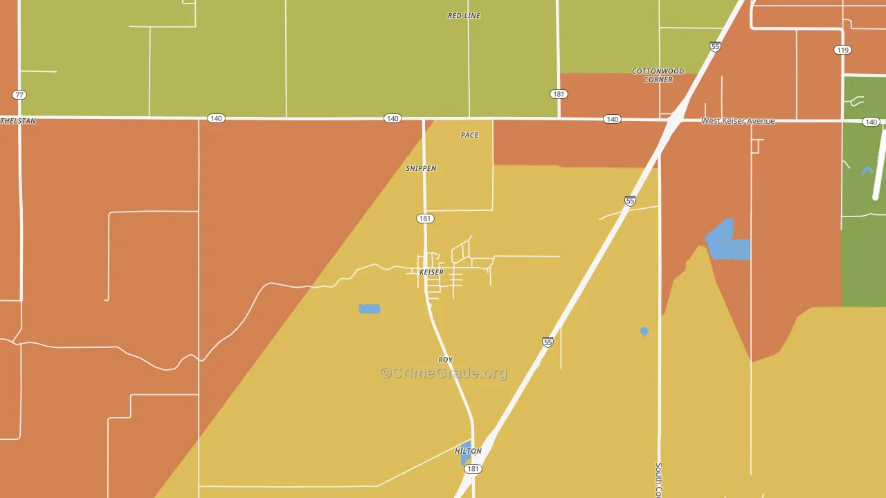Keiser, AR Map of Robbery Rates