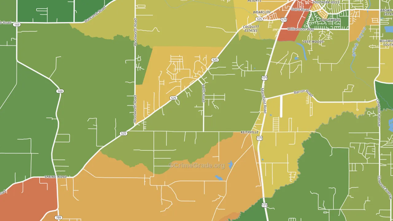 Keithville, LA Map of Robbery Rates