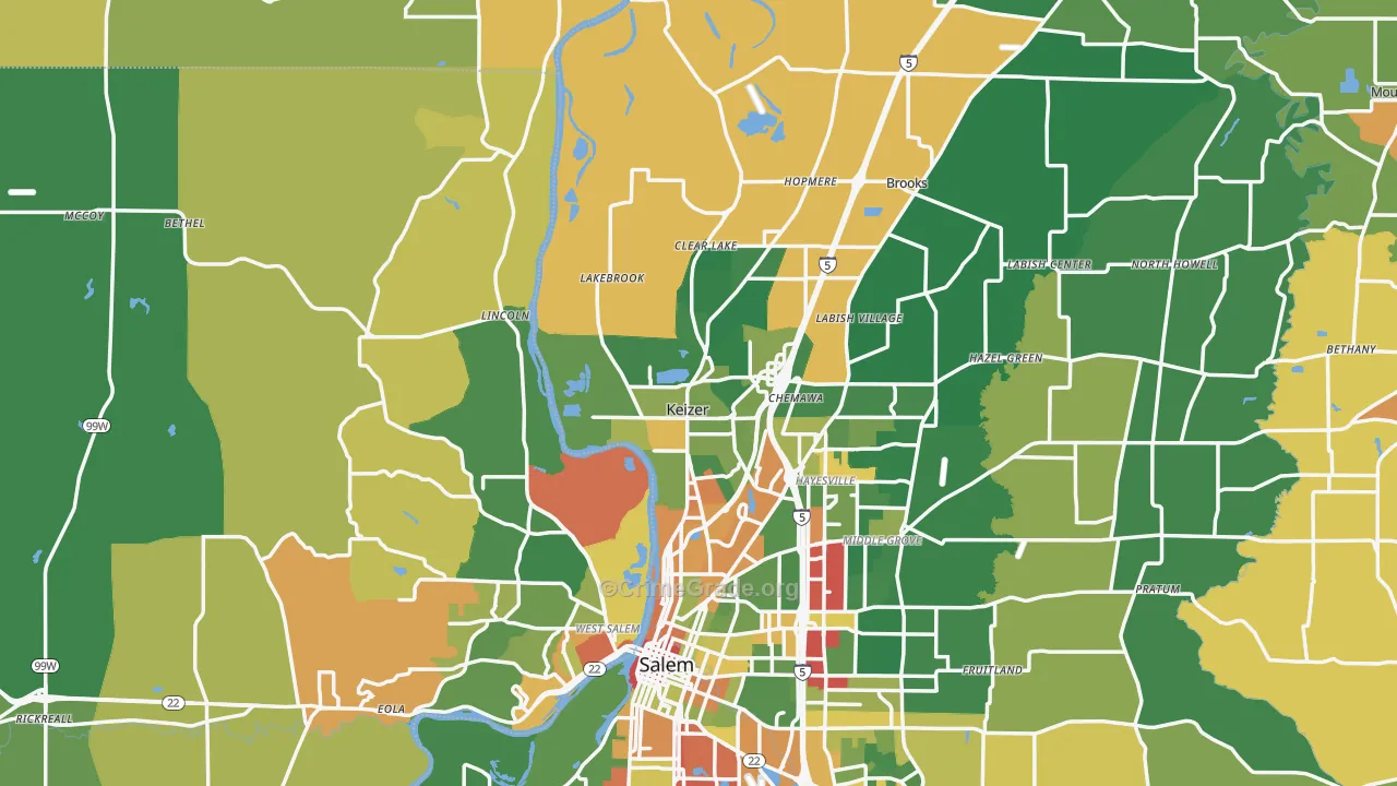 Keizer, OR Map of Robbery Rates