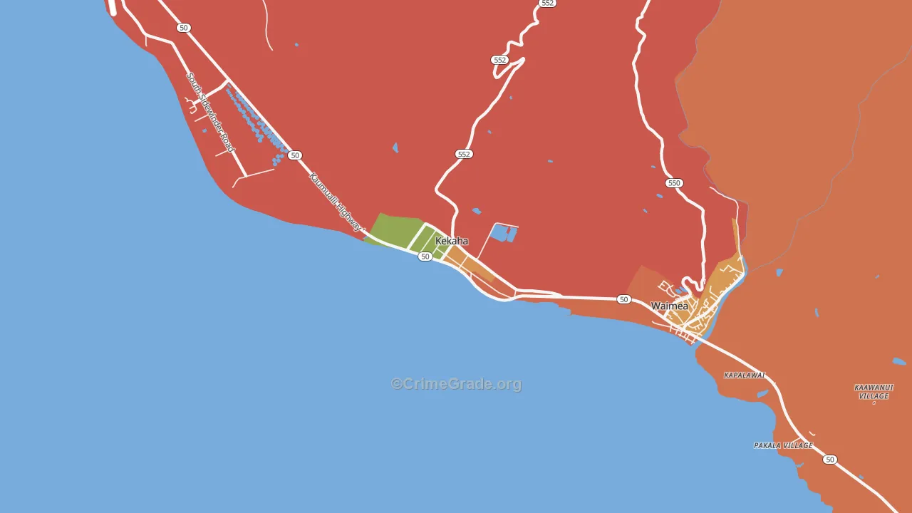 Kekaha, HI Map of Robbery Rates