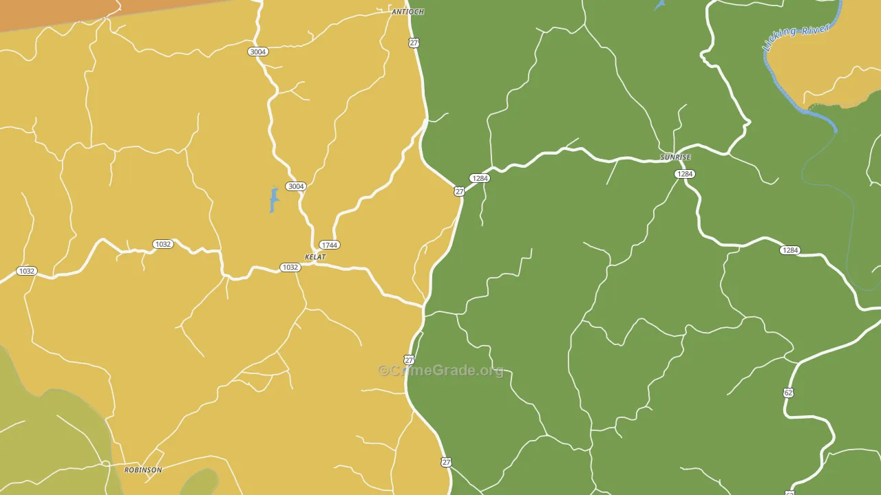 Kelat, KY Map of Robbery Rates