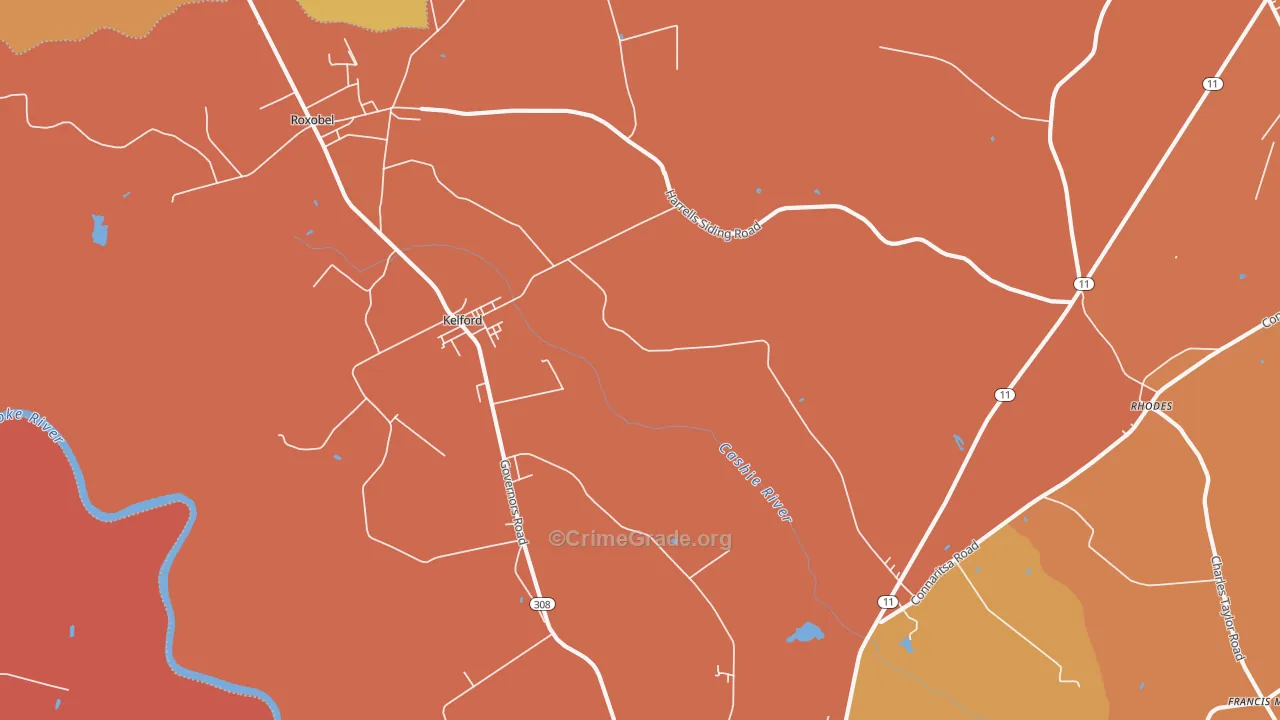 Kelford, NC Map of Robbery Rates