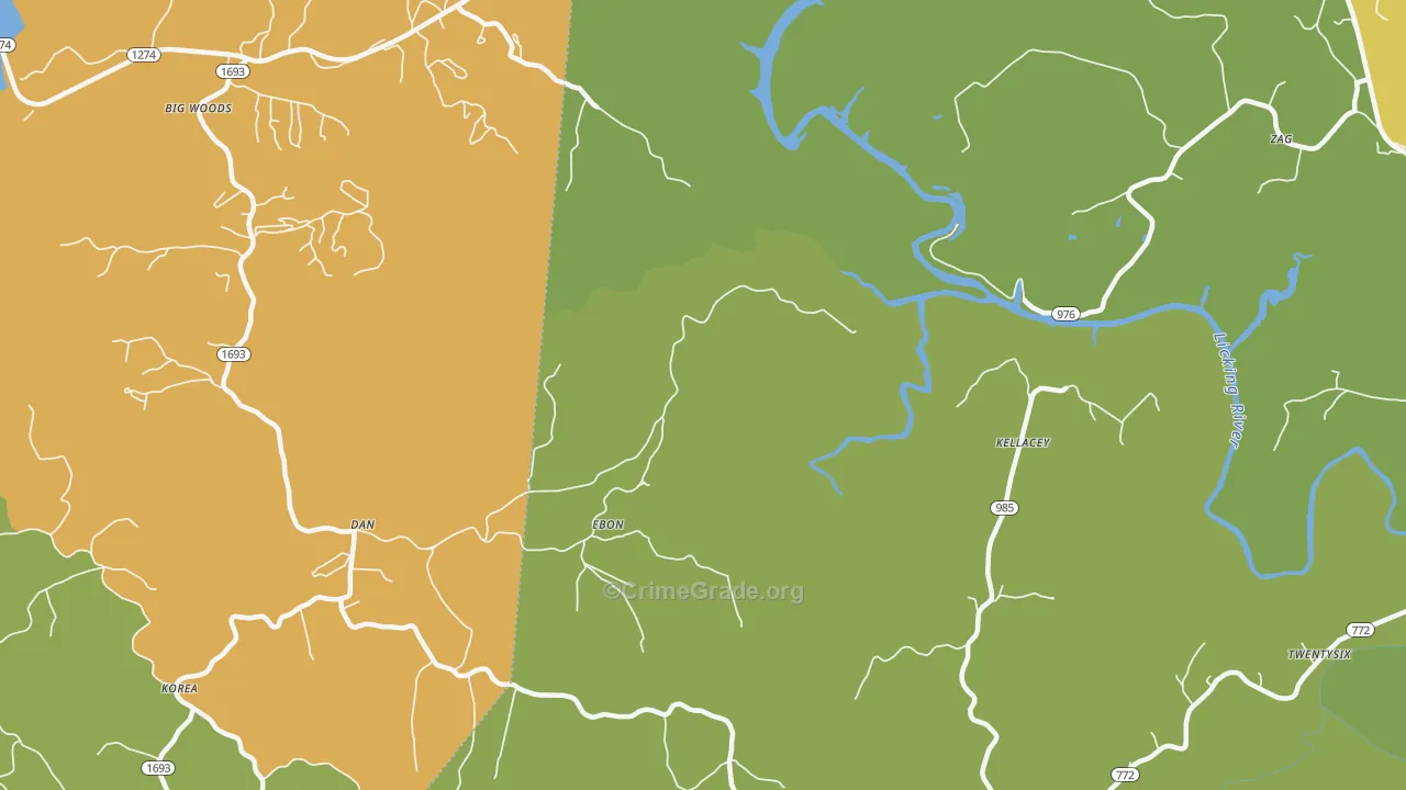 Kellacey, KY Map of Robbery Rates