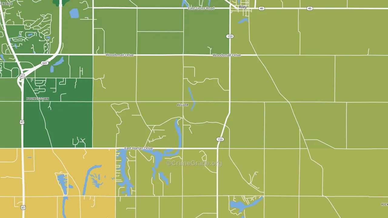 Keller, IN Map of Robbery Rates