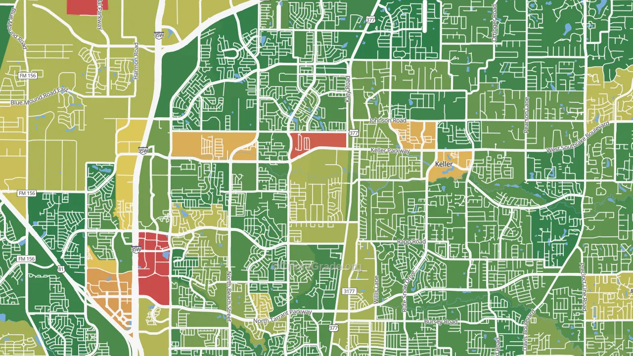 Keller, TX Map of Robbery Rates