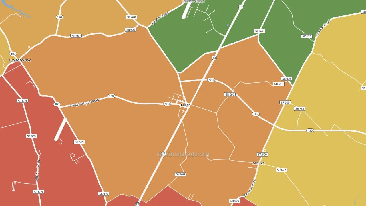 Keller, VA Map of Robbery Rates