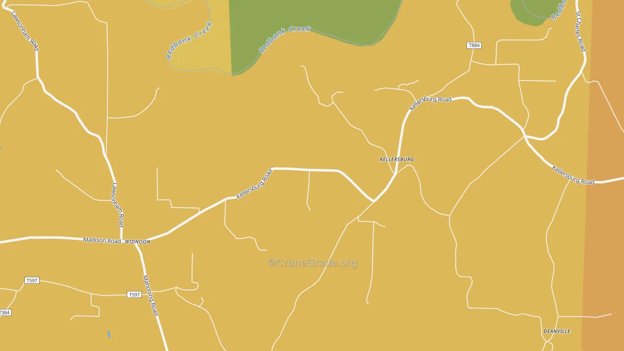 Kellersburg, PA Map of Robbery Rates