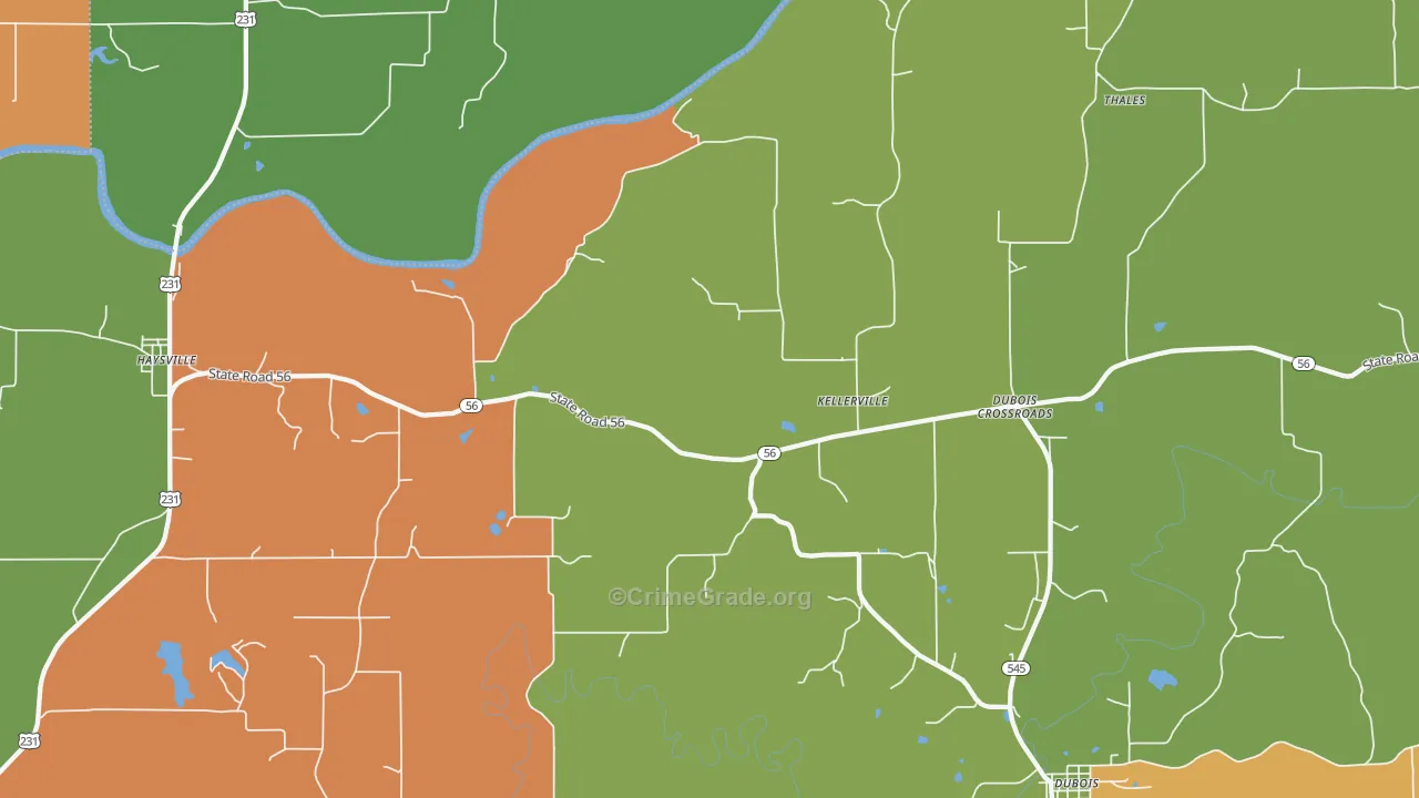 Kellerville, IN Map of Robbery Rates