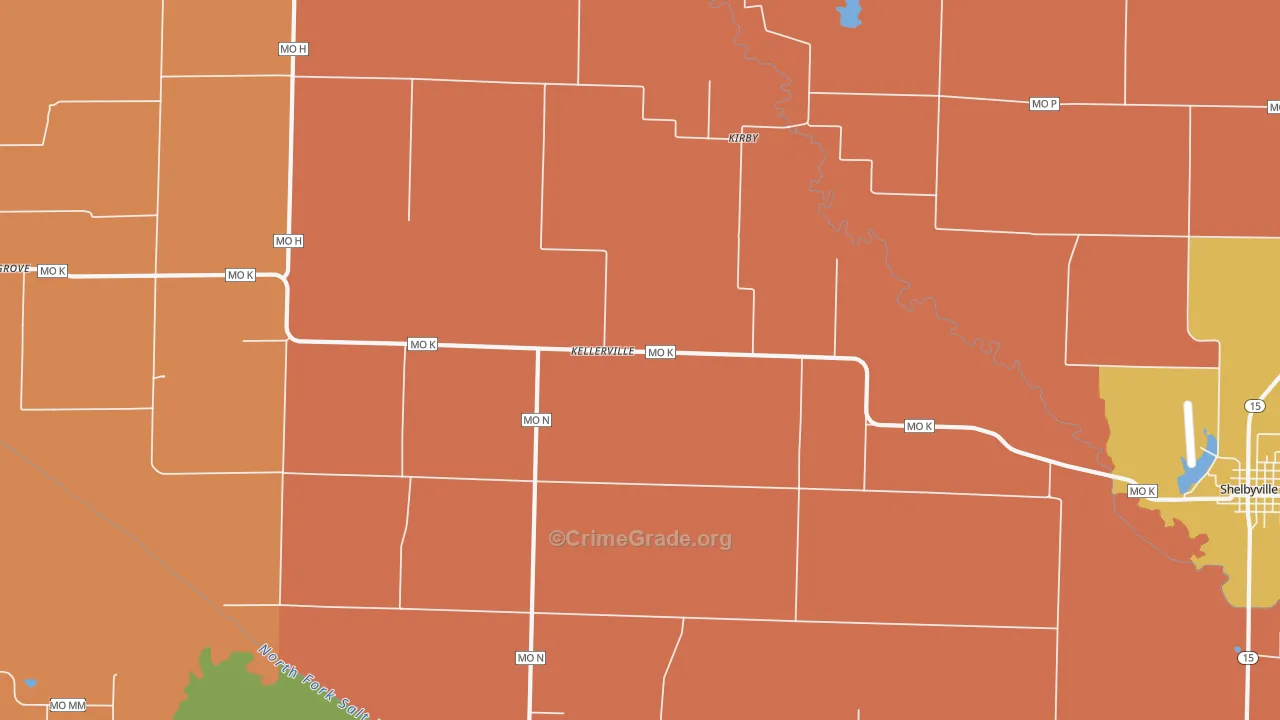 Kellerville, MO Map of Robbery Rates