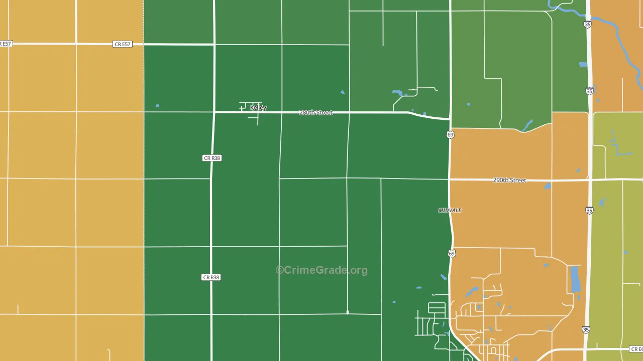 Kelley, IA Map of Robbery Rates