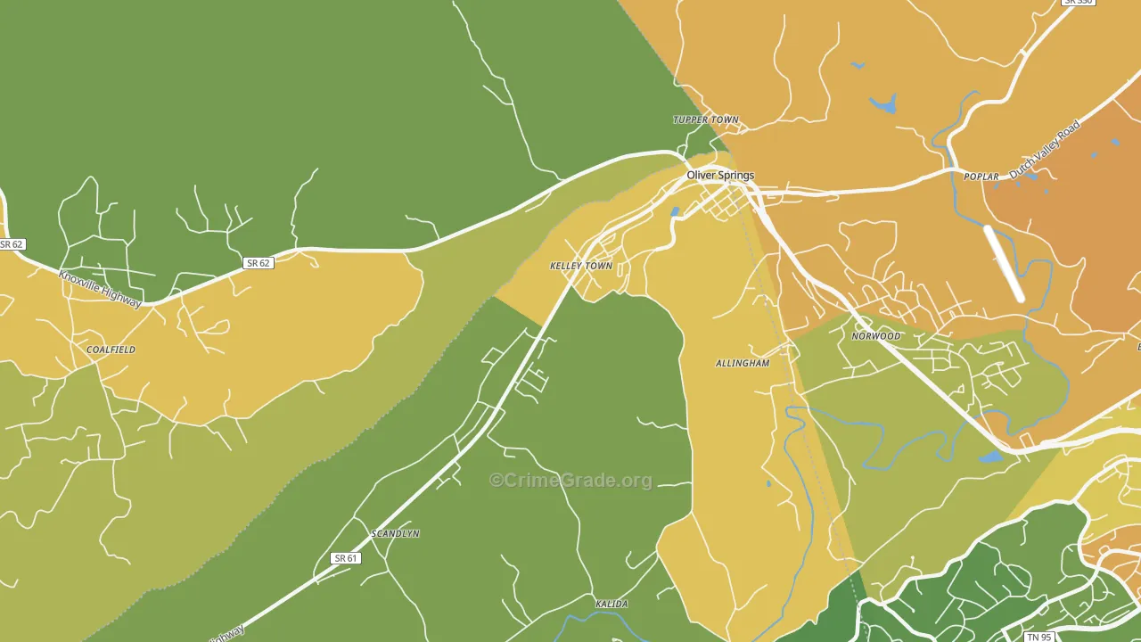 Kelley Town, TN Map of Robbery Rates