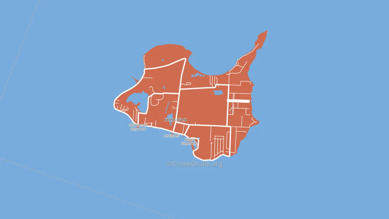 Kelleys Island, OH Map of Robbery Rates