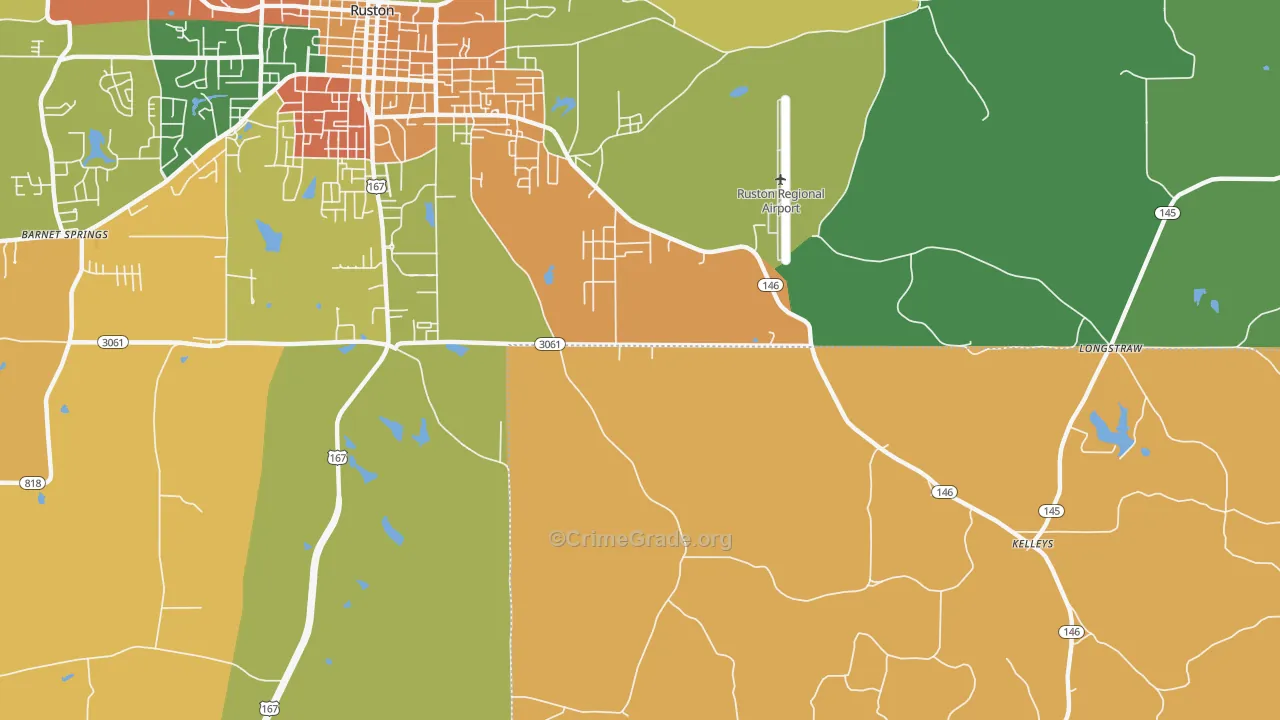 Kelleys, LA Map of Robbery Rates