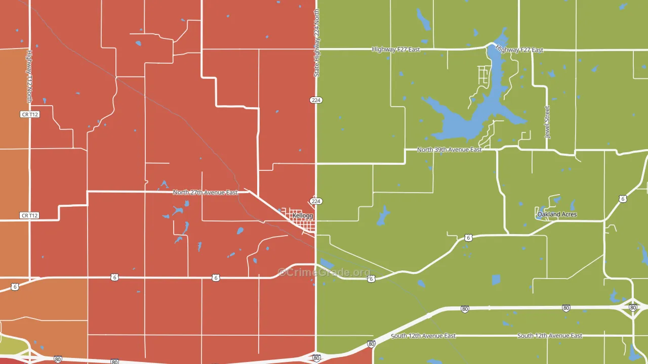 Kellogg, IA Map of Robbery Rates