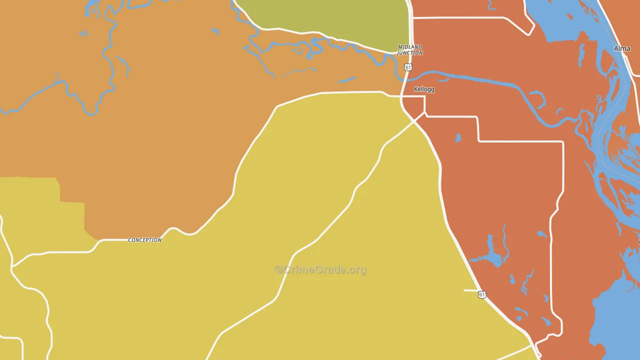 Kellogg, MN Map of Robbery Rates
