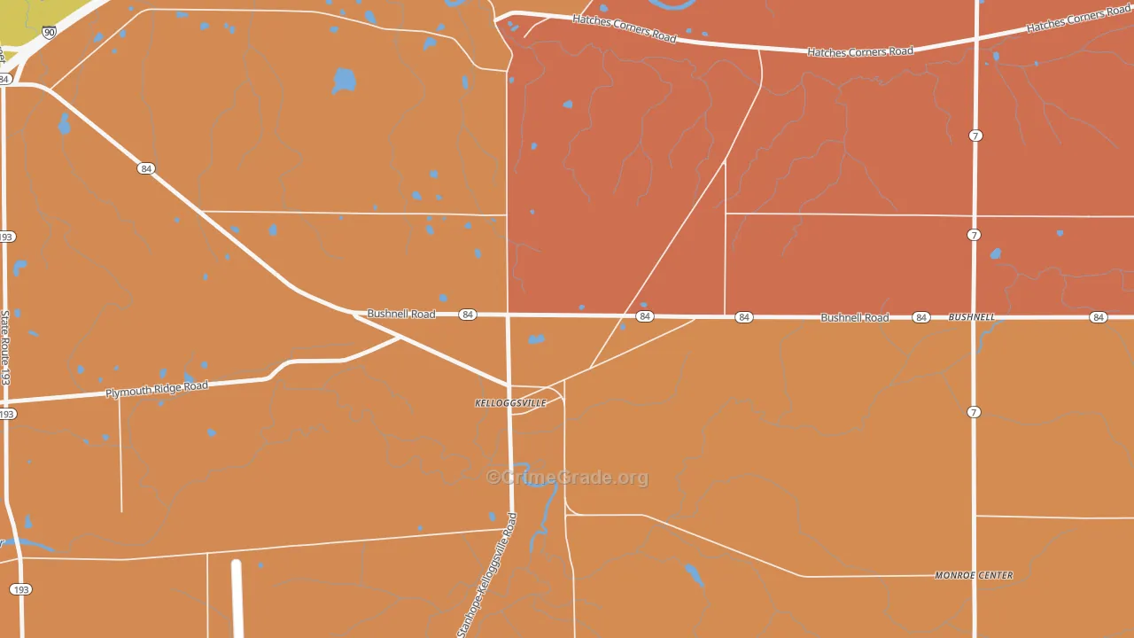 Kelloggsville, OH Map of Robbery Rates