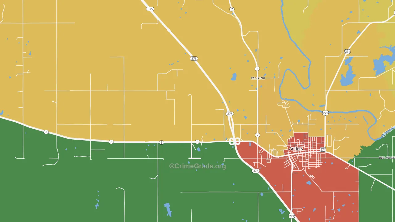 Kellond, OK Map of Robbery Rates