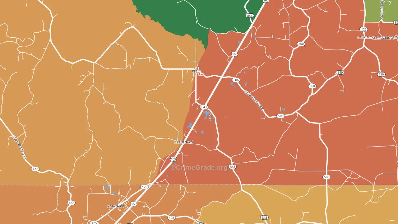 Kelly, LA Map of Robbery Rates