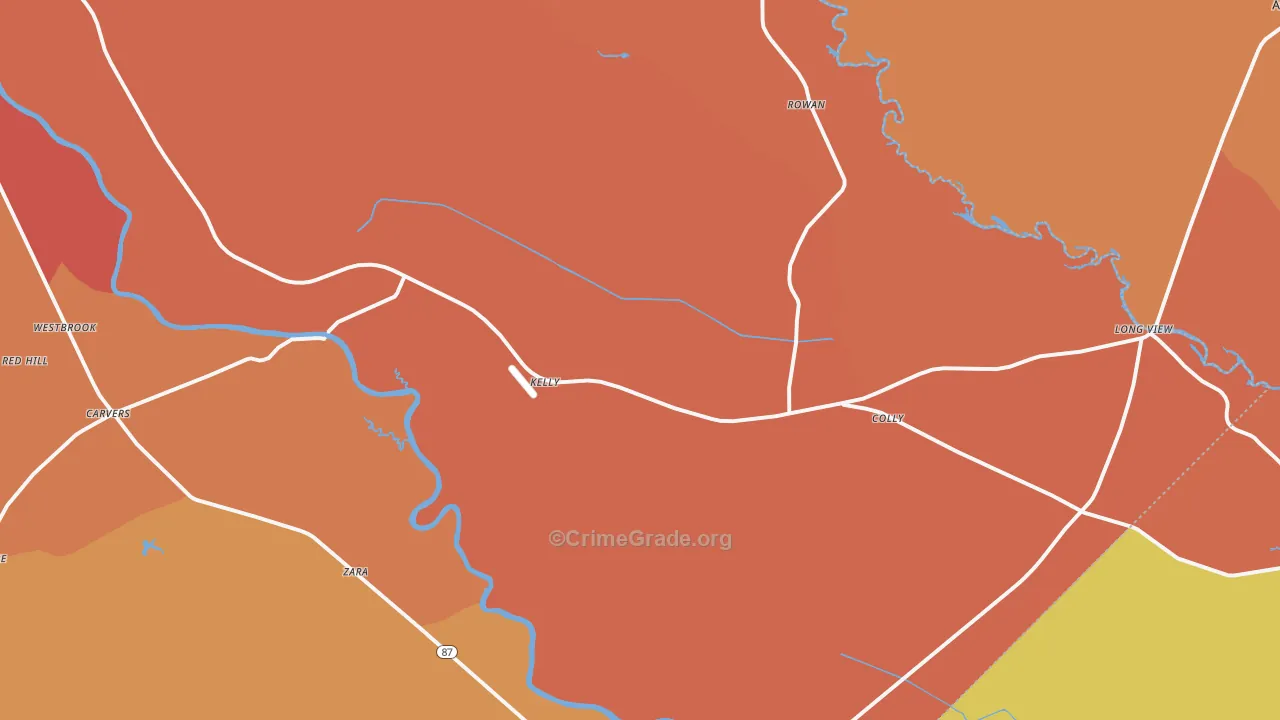Kelly, NC Map of Robbery Rates
