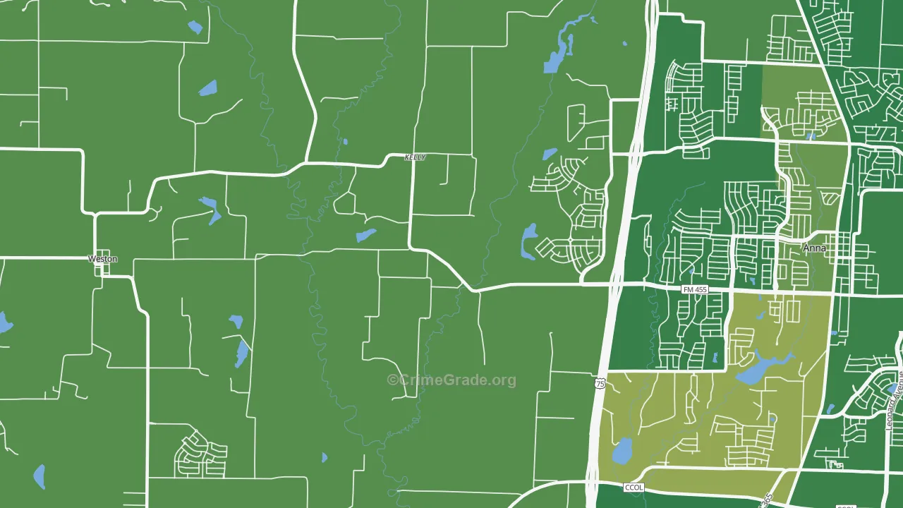 Kelly, TX Map of Robbery Rates