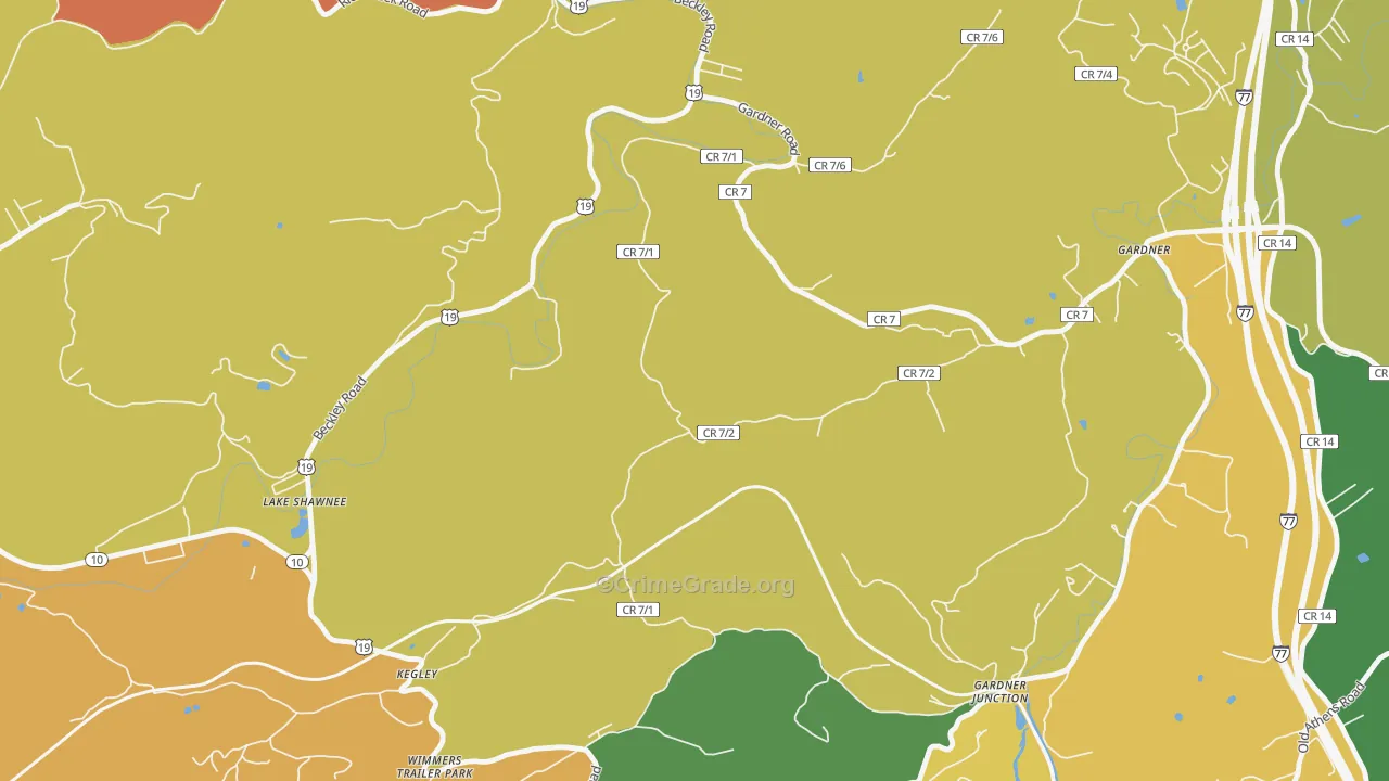 Kellysville, WV Map of Robbery Rates