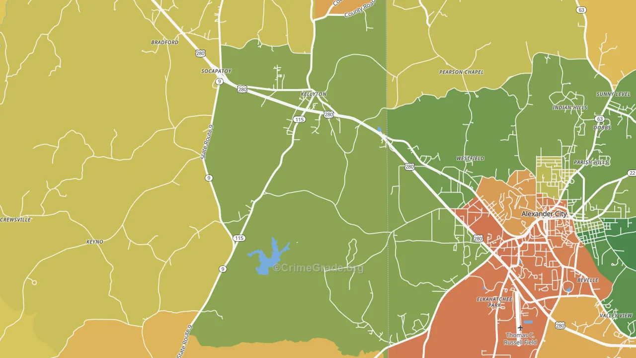 Kellyton, AL Map of Robbery Rates