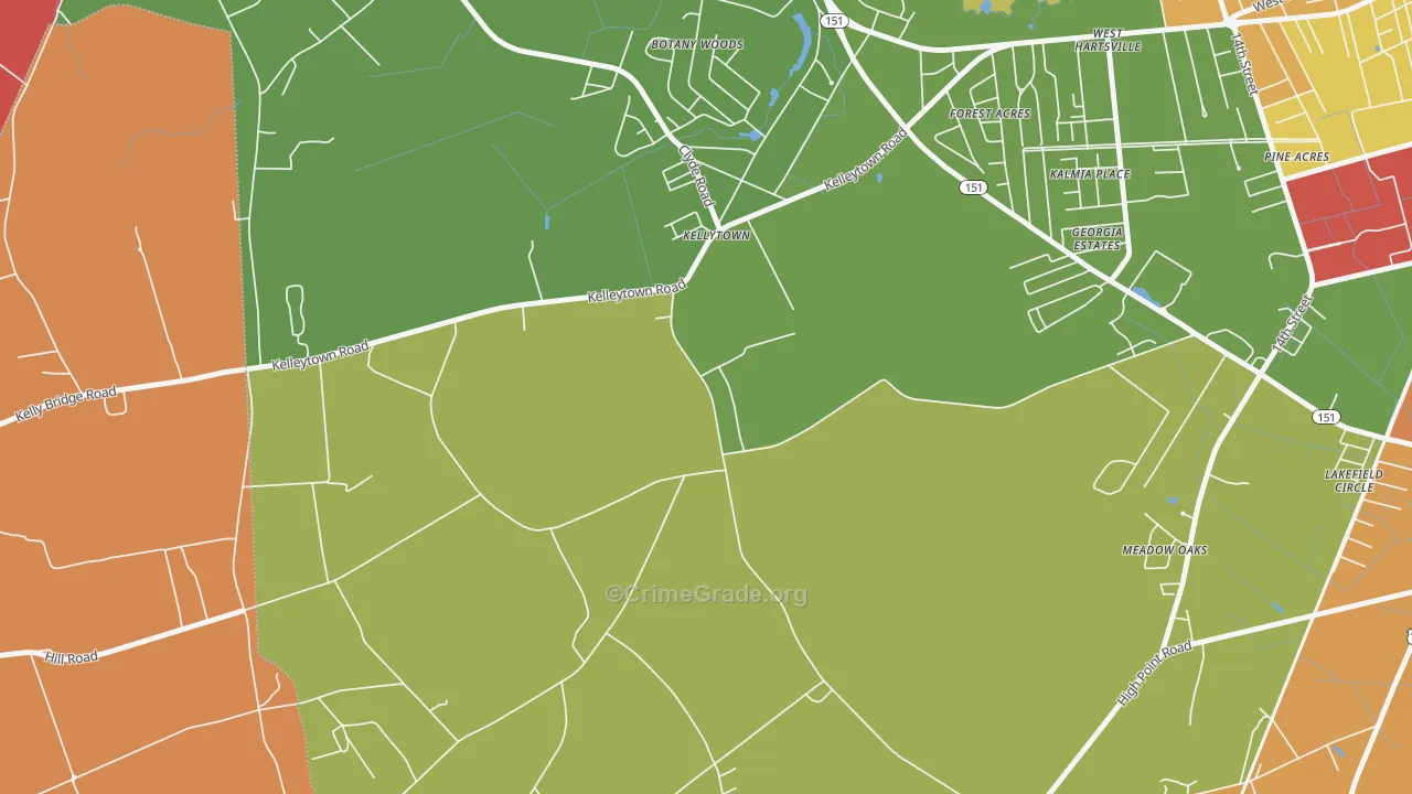 Kellytown, SC Map of Robbery Rates