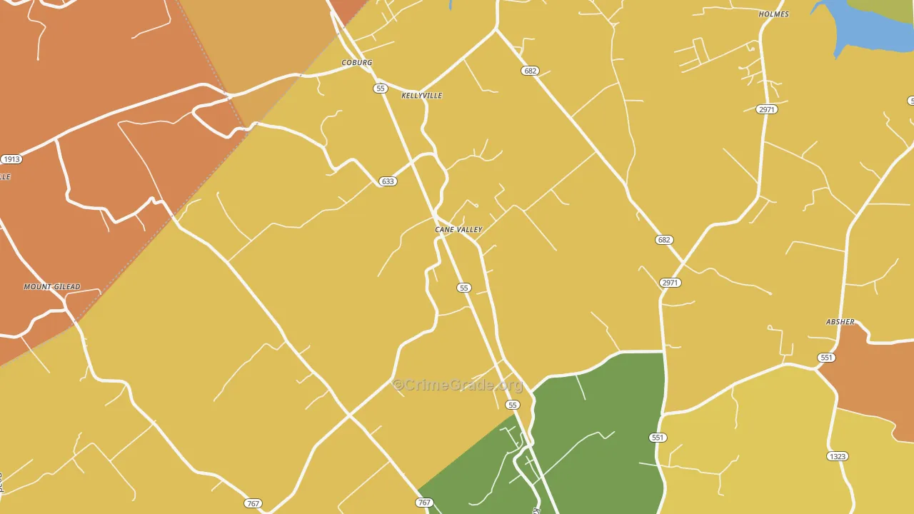 Kellyville, KY Map of Robbery Rates