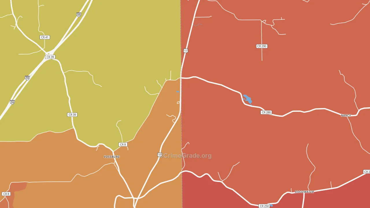 Kelona, MS Map of Robbery Rates