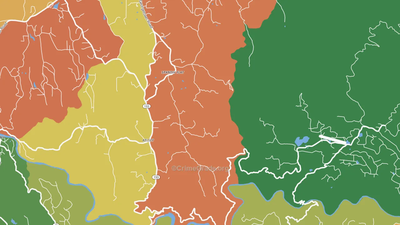 Kelsey, CA Map of Robbery Rates