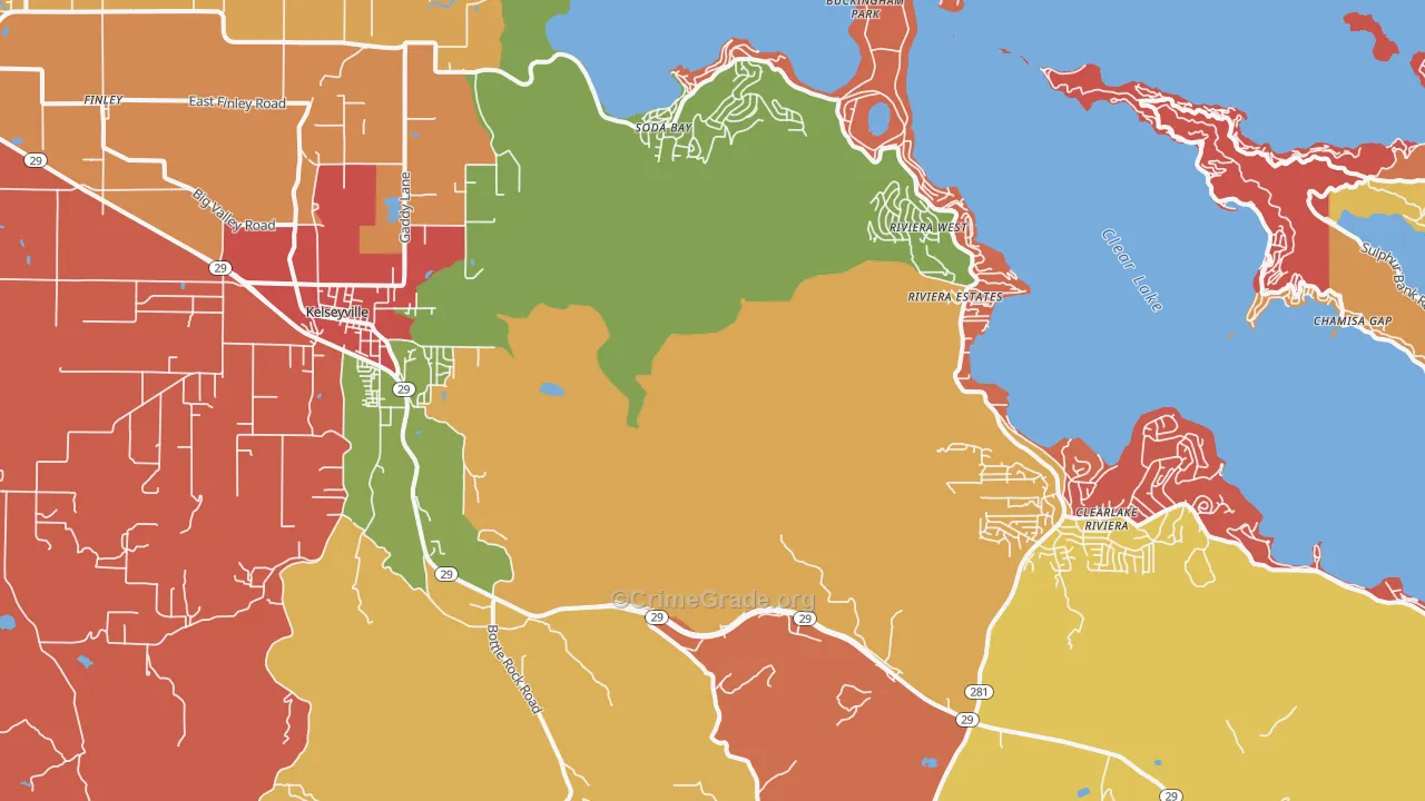 Kelseyville, CA Map of Robbery Rates