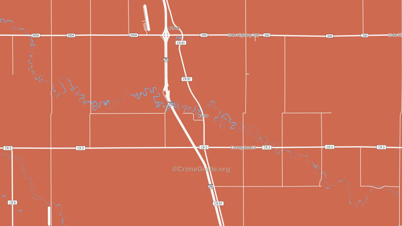 Kelso, ND Map of Robbery Rates
