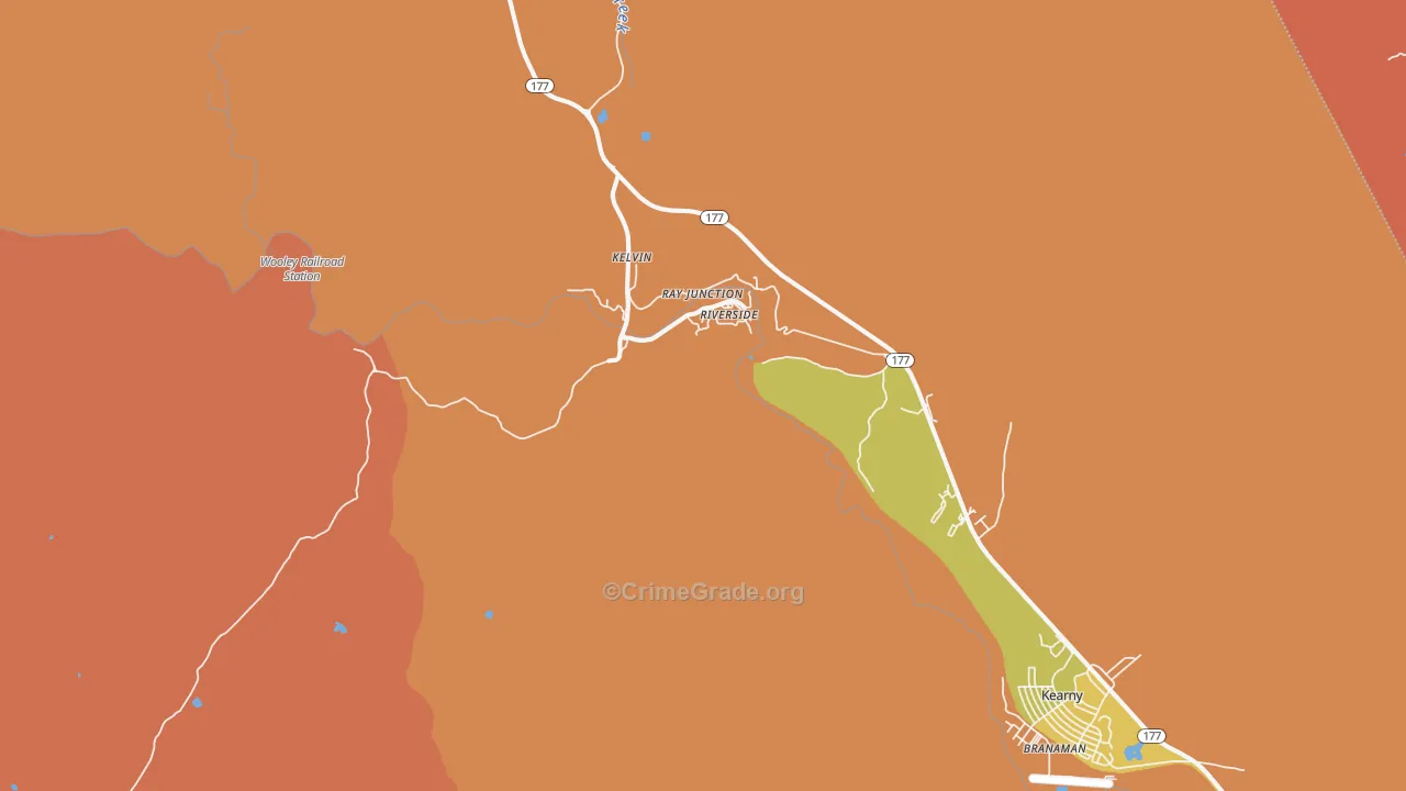 Kelvin, AZ Map of Robbery Rates