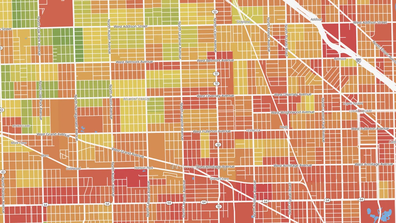Kelvyn Grove, Chicago, IL Map of Robbery Rates