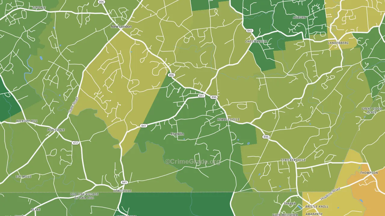 Kemblesville, PA Map of Robbery Rates