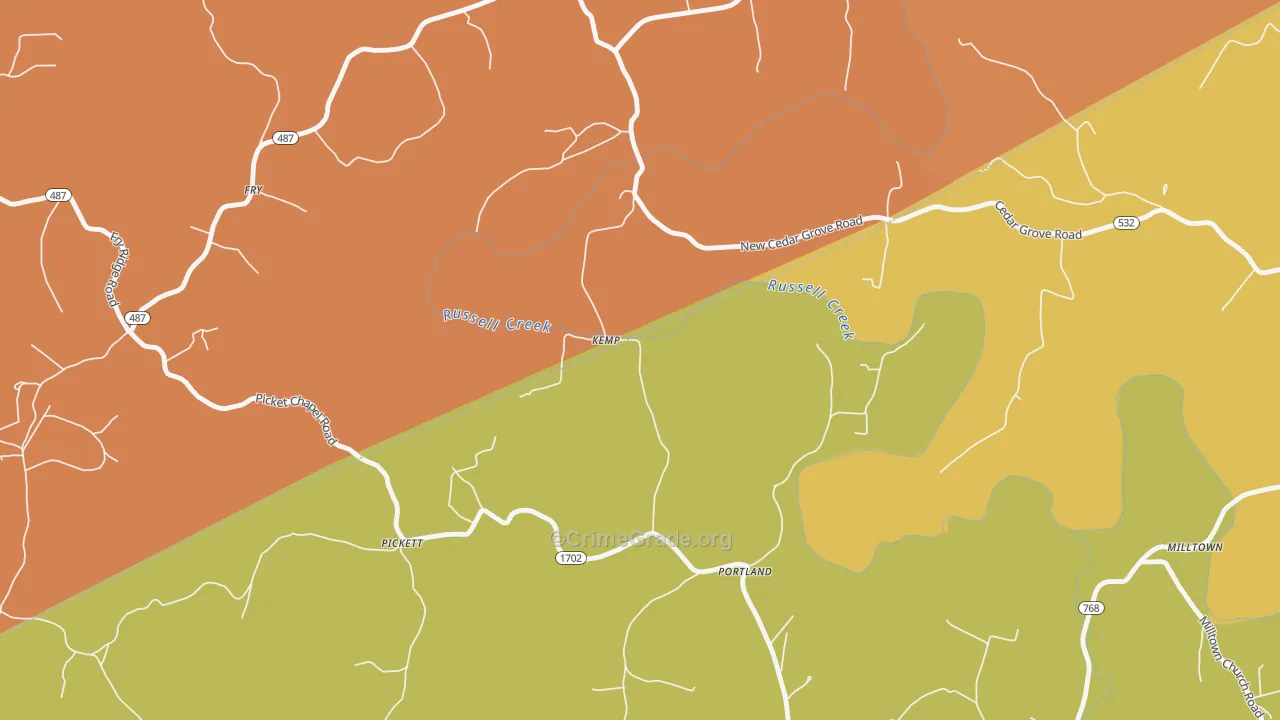 Kemp, KY Map of Robbery Rates