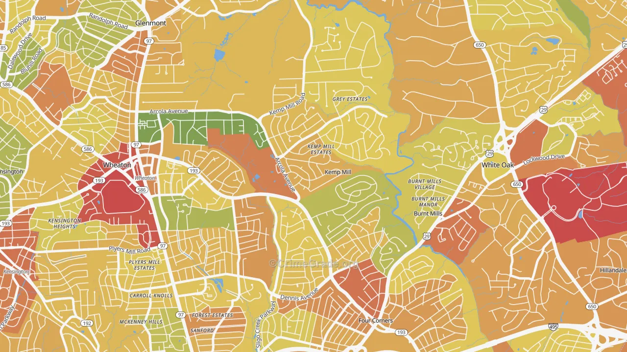 Kemp Mill, MD Map of Robbery Rates