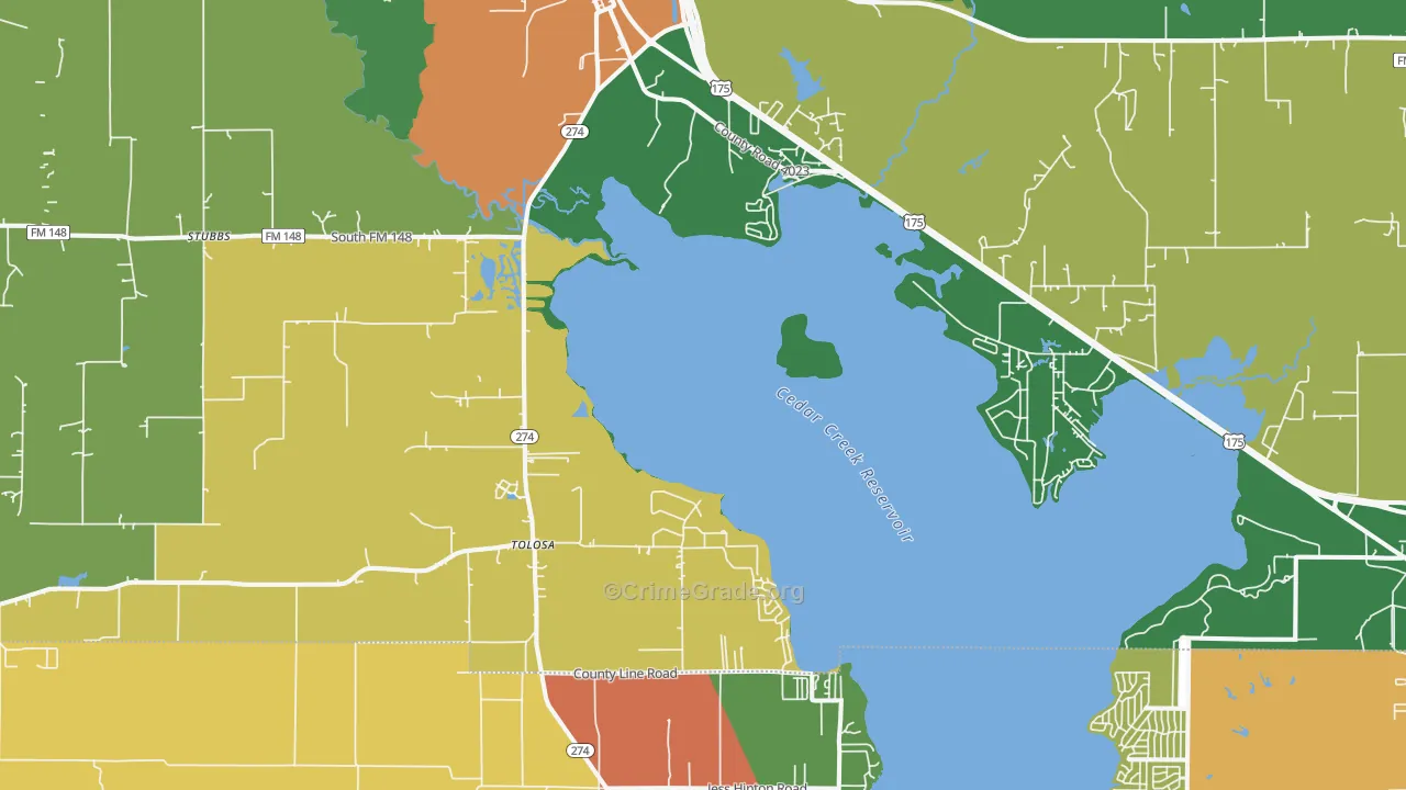 Kemp, TX Map of Robbery Rates