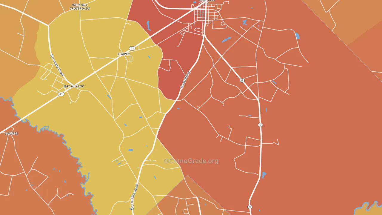 Kemper, SC Map of Robbery Rates