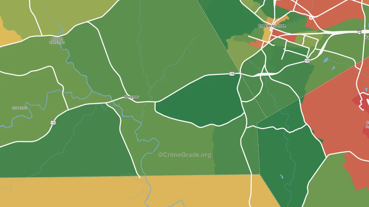 Kempner, TX Map of Robbery Rates