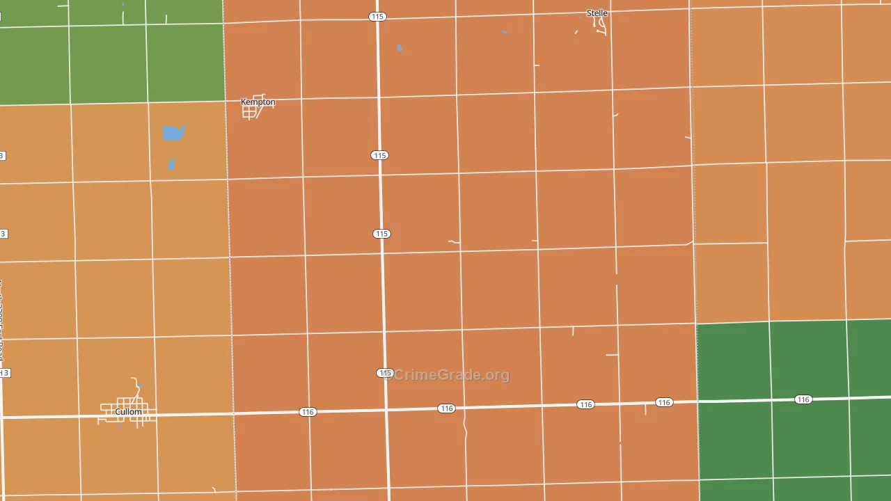 Kempton, IL Map of Robbery Rates