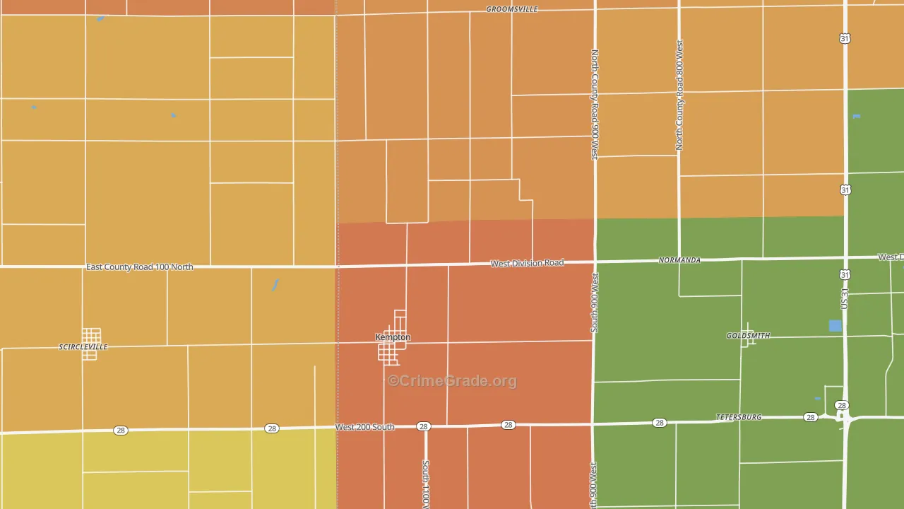 Kempton, IN Map of Robbery Rates