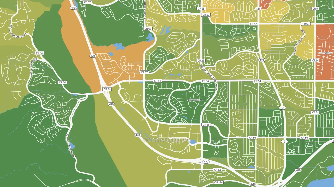 Ken Caryl Ranch Plains, Ken Caryl, CO Map of Robbery Rates